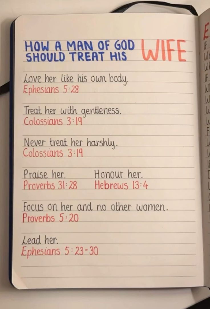 an open bible with the words how a man of god should treat his wife