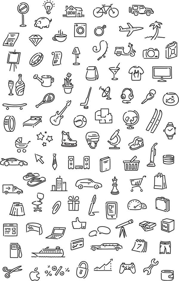 a large collection of hand drawn icons