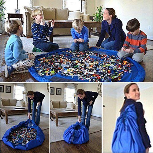 a collage of photos showing children playing in a play mat with legos on it