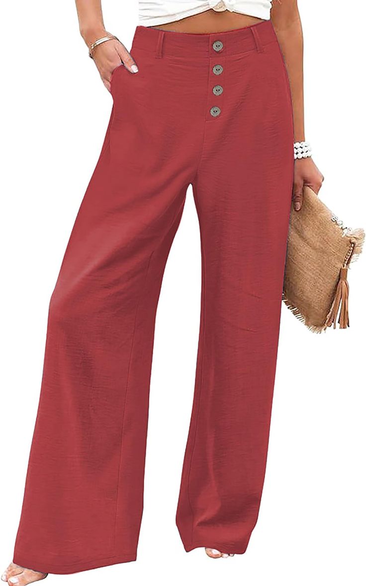 PRICES MAY VARY. Features: Palazzo pants for women dressy. High waist, wide legs, comfortable waistline, elastic waist pants for women, button embellishments, with pockets. This high waisted wide leg pants can effectively shape the legs, suitable for various body types, and won't get crowded when worn. The high elastic waistline can stretch better and fit your waist. Integrating fashion, comfort, and individuality, best wide leg pants for all seasons. Fashionable business casual pants/Lounge Pan Winter Palazzo Pants Outfit, Wide Leg Pants For Petite Women, Business Casual Plus Size Women, How To Style Palazzo Pants, Women’s Pants, Classic Fashion Women, Dressy Pants Outfits, Women Business Casual, Business Casual Trousers