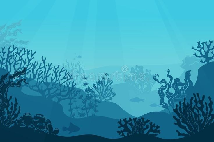 an underwater scene with corals and seaweed in blue tones royalty illustration stock illustration