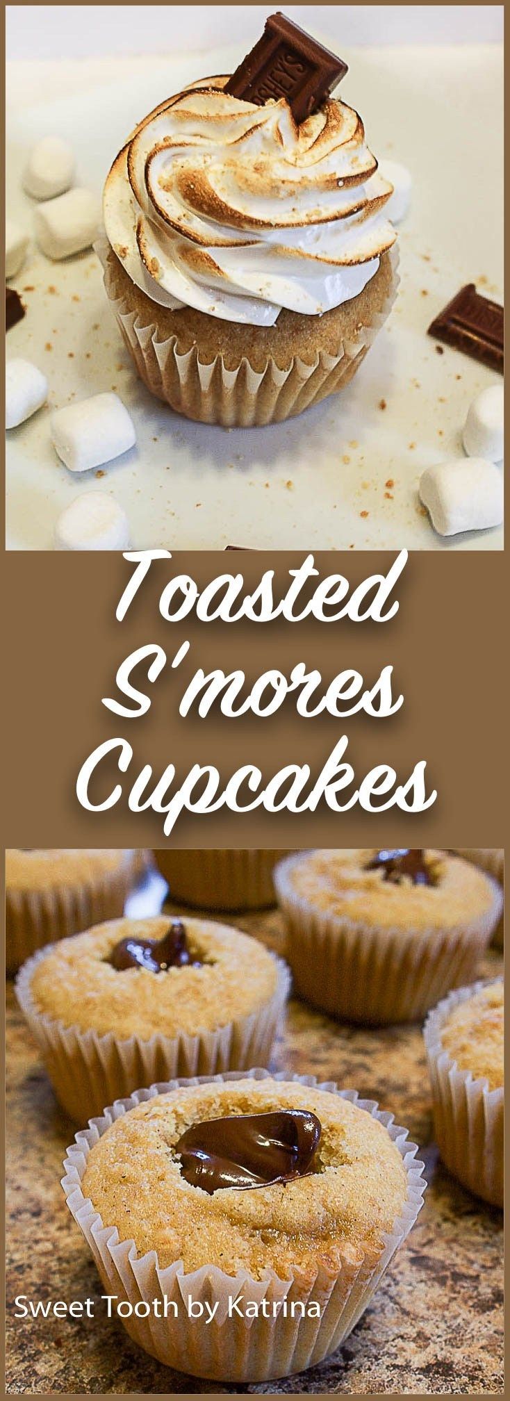 some cupcakes with marshmallows and chocolate on top are shown in this collage