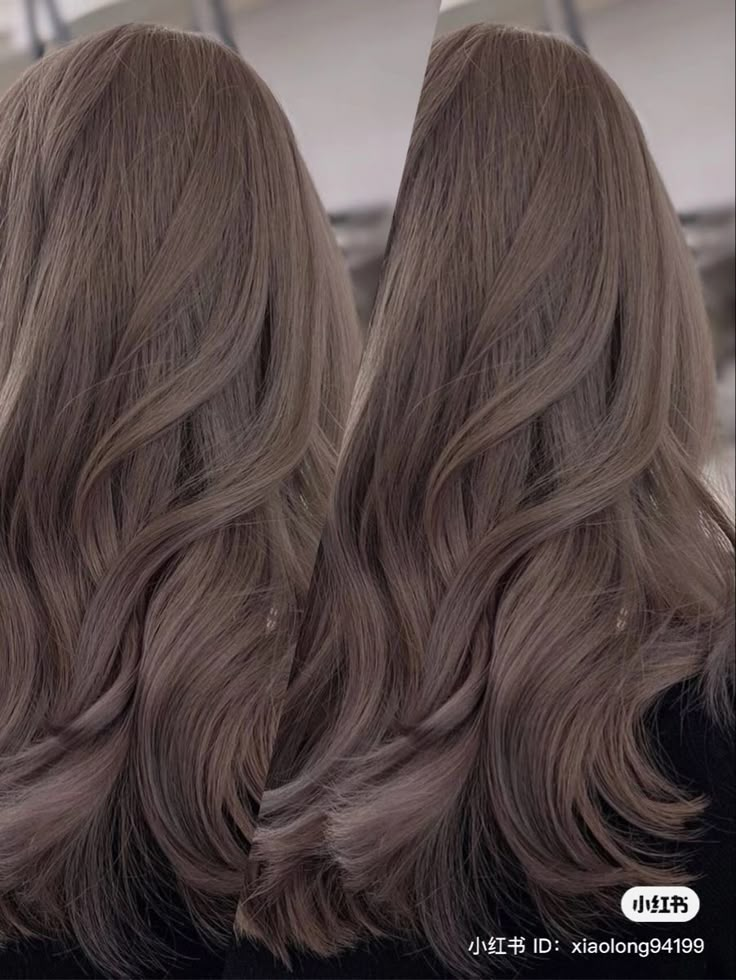 Ice Mocha Hair Color, Milk Tea Grey Brown Hair, Milk Tea Gray Hair, Ash Brown Hair Olive Skin, Milk Tea Gray Hair Color, Nescafe Hair Color, Milk Brown Balayage, Mushroom Beige Hair, Milk Tea Grey Hair