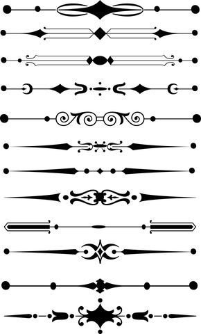 a set of decorative dividers, lines and swirls in black on a white background