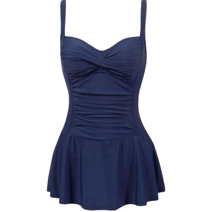 Shekini Womens Retro Tummy Control One Piece Swimsuit Swimdress Navy Blue L Nwt Fitted Blue One-piece For Poolside, Fitted One-piece Tankini With Built-in Bra, Fitted One Piece Swimsuit With Built-in Bra For Pool, Navy Swimwear For Swimming, Navy Fitted Swimwear For Swimming, Fitted Navy Swimwear For Swimming, Blue Swim Dress With Built-in Bra For Beach, Blue Fitted One-piece For Poolside, Fitted Blue One Piece For Poolside