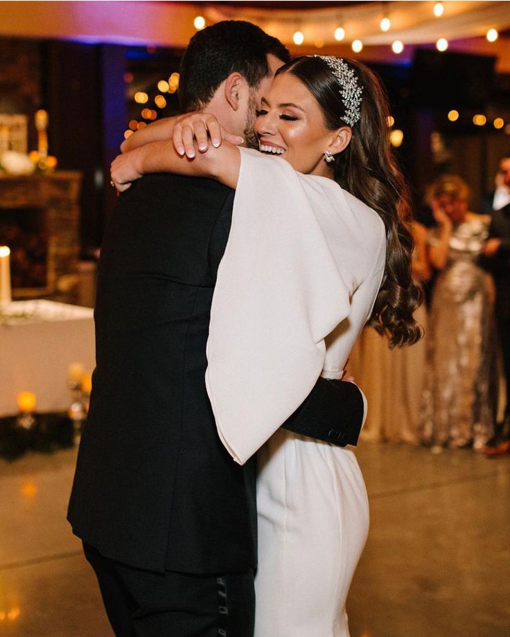 a bride and groom sharing their first dance