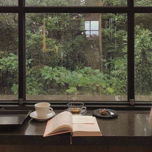 an open book sitting on top of a counter next to a window