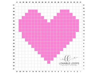 a cross stitch heart pattern with the words, lovable loops written in white and pink