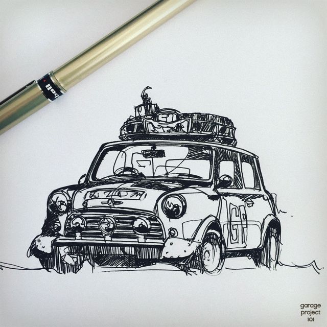 a drawing of a car with luggage on top