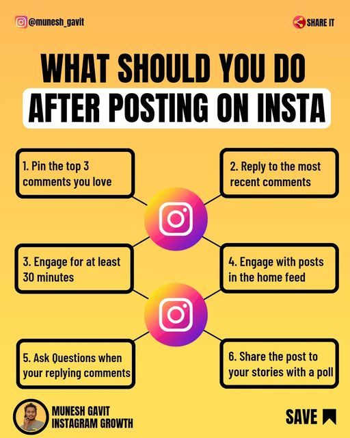 what should you do after posting on instagram? info graphic by social media guru