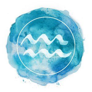 the zodiac sign for aquarius is painted in blue watercolor on a white background