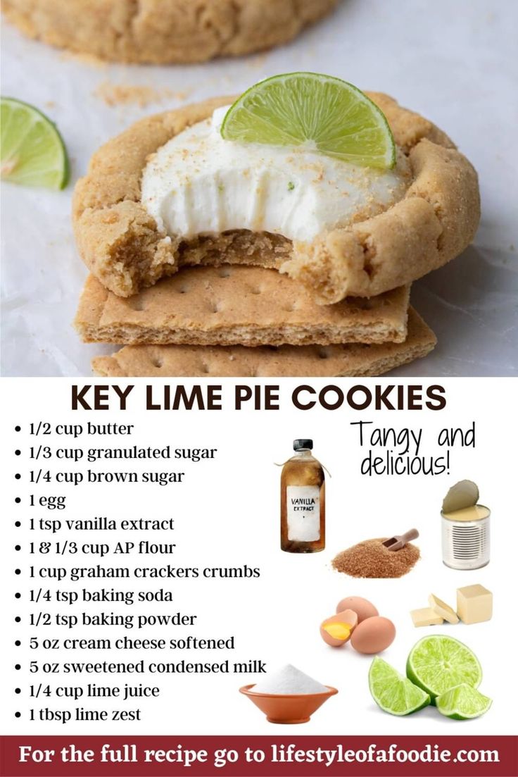 the recipe for key lime pie cookies is shown in this image, and it contains ingredients to