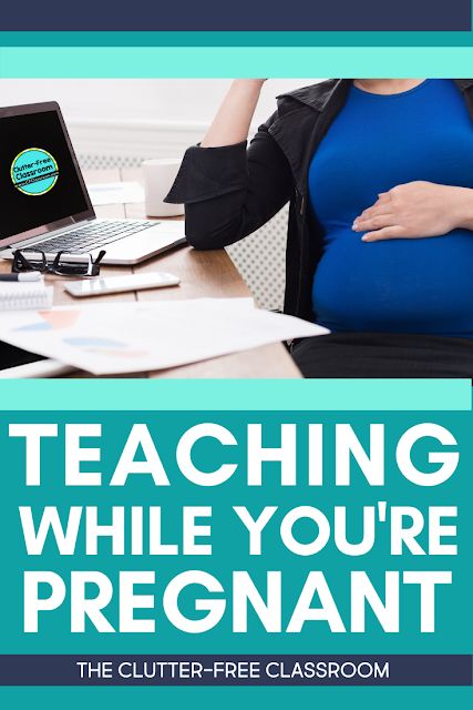 a pregnant woman sitting in front of a laptop computer with the words teaching while you're pregnant