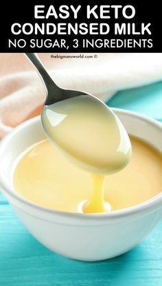 a spoon full of homemade keto with the words easy keto condensed milk no sugar ingredients