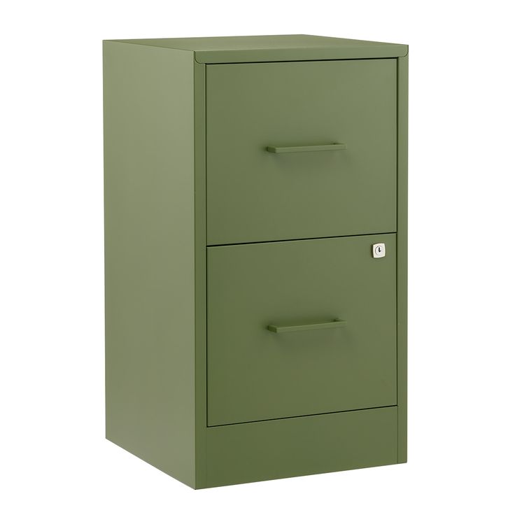 a green filing cabinet with two drawers