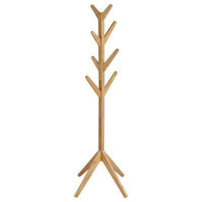 a wooden coat rack with three branches on it