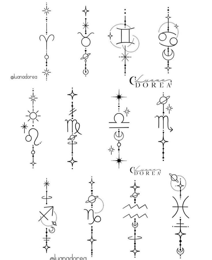 the symbols for different types of zodiacs and their meanings are shown in black ink