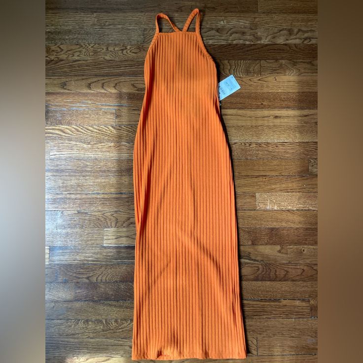 Zara, Color: Orange, Size: S, Stretchy Raceback, Midi Dress Ribbed Stretch Backless Dress, Stretch Ribbed Backless Dress, Ribbed Backless Summer Dress, Ribbed Midi Dress For Vacation, Ribbed Bodycon Backless Dress, Ribbed Midi Beach Dresses, Summer Ribbed Maxi Dress For Date Night, Fitted Ribbed Dress For Vacation, Ribbed Stretch Maxi Dress For Summer