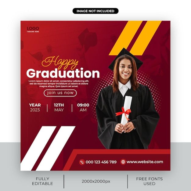 a graduation flyer with a graduate holding a diploma