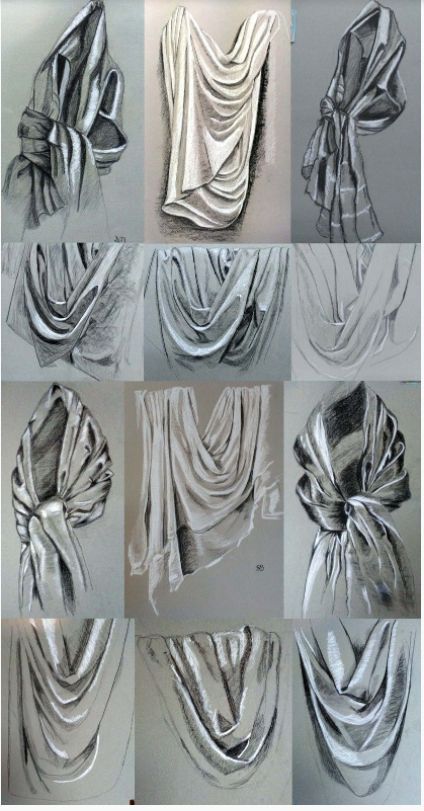 six different images of draped fabric