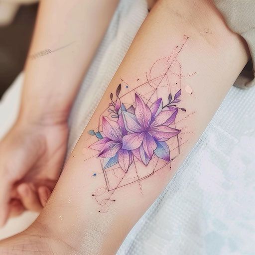 a woman's arm with a flower tattoo on it