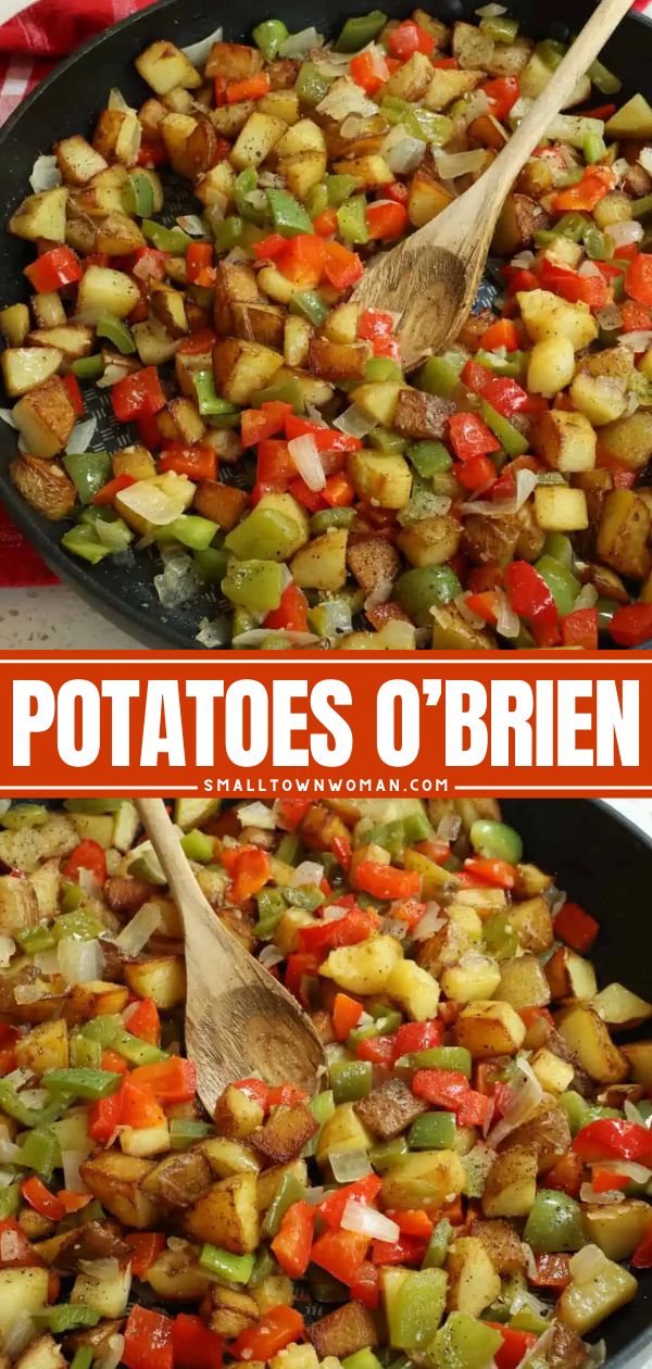 Learn how to make Potatoes O'Brien! They're an easy side dish recipe in one skillet. Complete with veggies, these crispy pan-fried potatoes are sure to be a hit. Try this potato idea for dinner! Potatoes Obrien, Potatoes O Brien, Potatoes With Onions, Easy Potatoes, Idea For Dinner, Pan Fried Potatoes, Skillet Potatoes, Frozen Potatoes, How To Make Potatoes