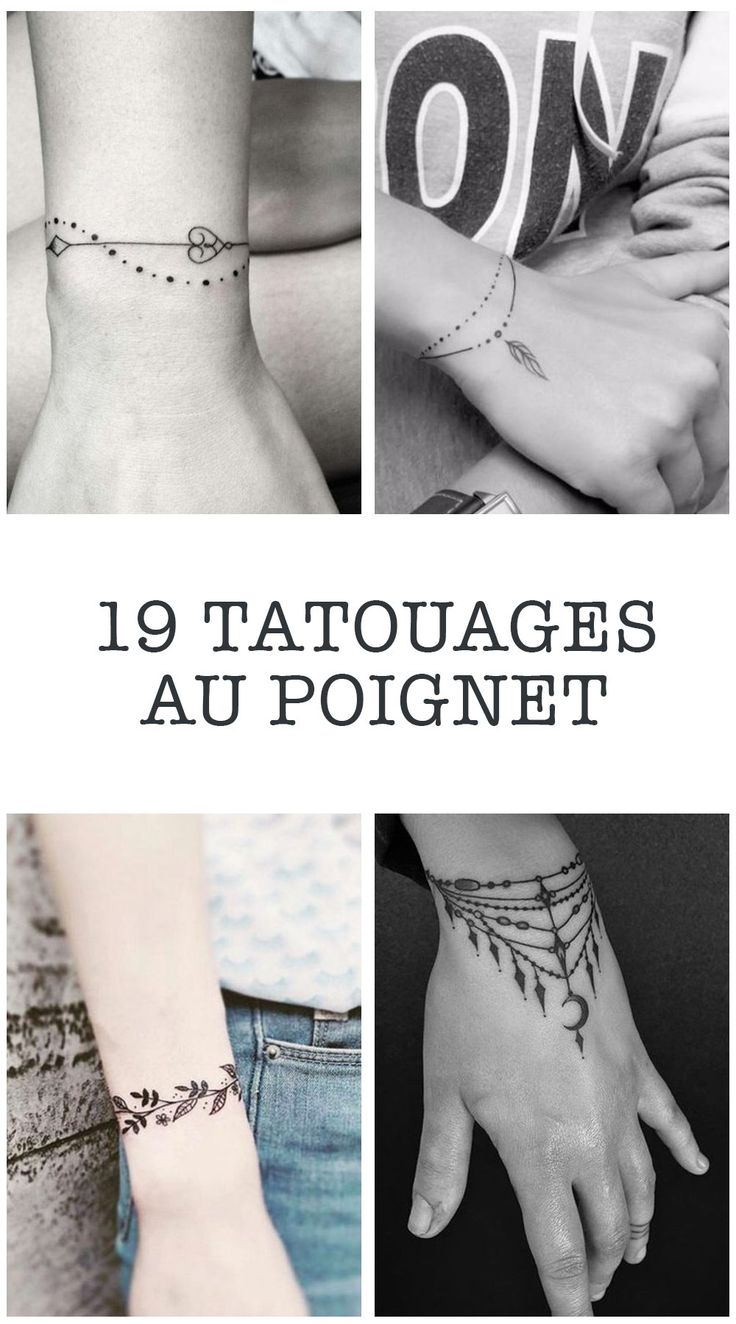 four different tattoos with the words tattoo on them and an image of two people's hands