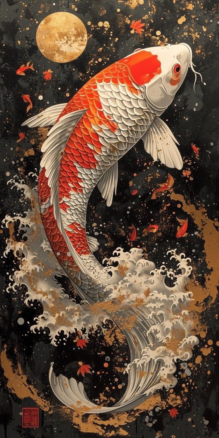 a painting of a koi fish in the water