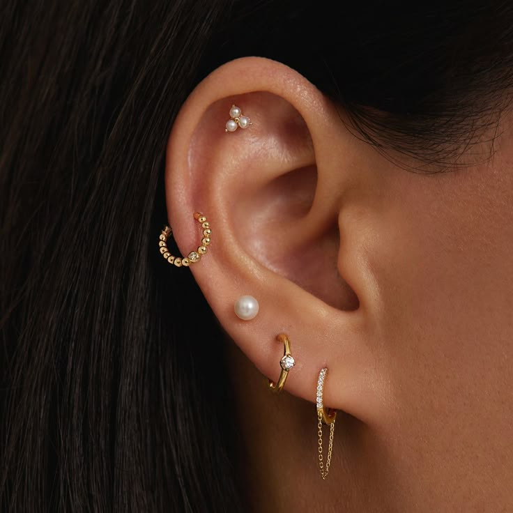 a close up of a person with ear piercings on their left and right sides