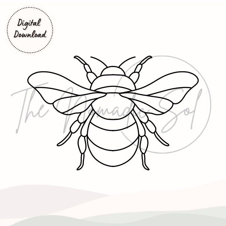 a black and white drawing of a bee with the words digital printable on it