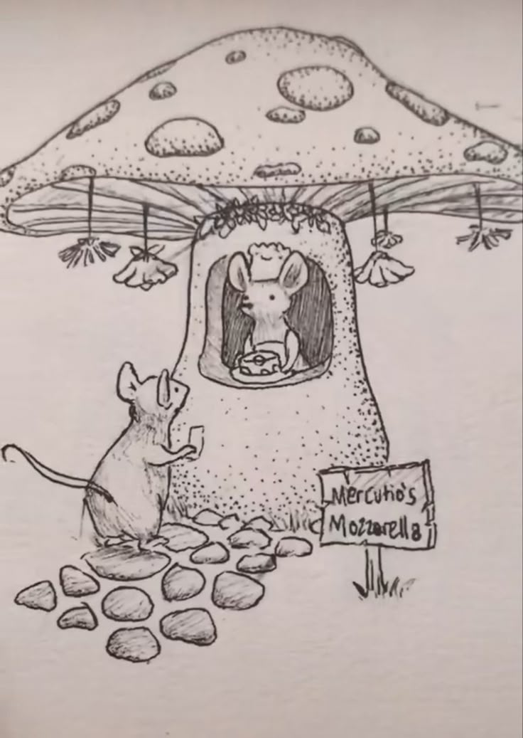 a drawing of a mouse and a mushroom