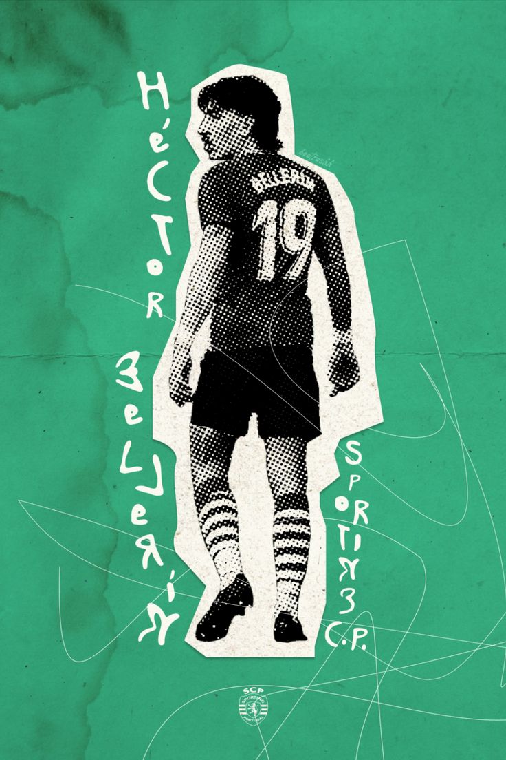 a drawing of a soccer player in black and white on green paper with words written below