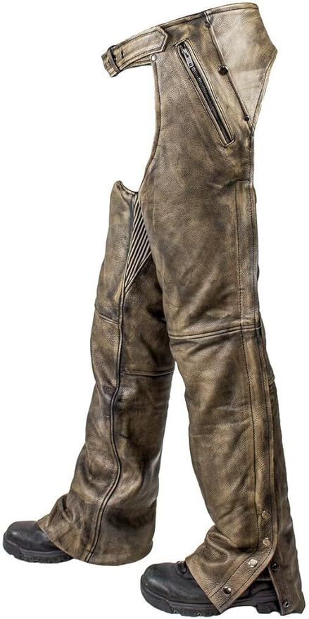 Amazon.com: Men's Motorcycle Riding Biker 4 Pocket Distressed BRN Leather chap Pant W/Liner (L Regular) : Automotive Biker Clothing Men, Inner Thigh Stretches, Biker Clothing, Harley Davidson Merchandise, Motorcycle Chaps, Leather Chaps, Riding Chaps, Biker Wear, Bike Shorts Women