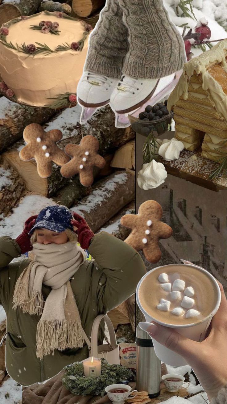 a collage of photos with people holding hot chocolates and marshmallows