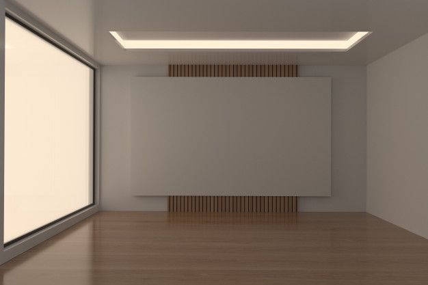 an empty room with white walls and wooden floors