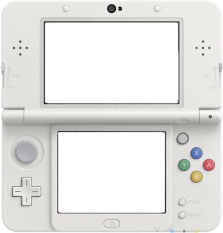 two white nintendo wii game controllers with blank screens on each side and buttons to the left