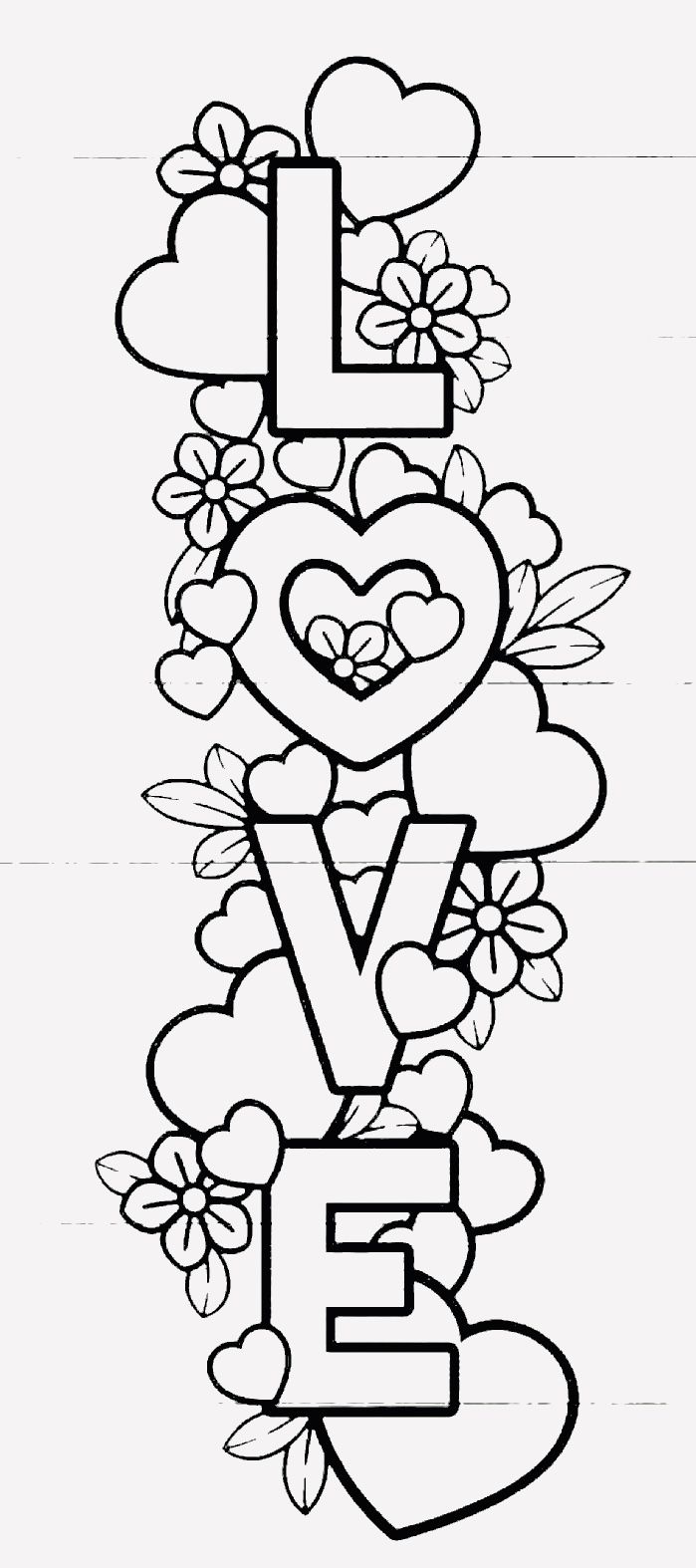 the letter e is for love with hearts and flowers on it in black and white