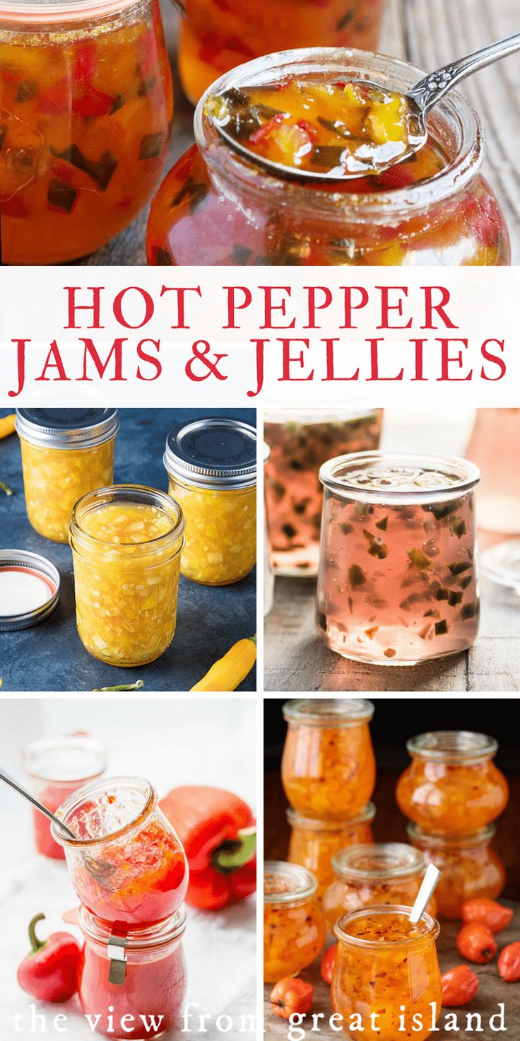 jars filled with jams and jellies sitting on top of a table