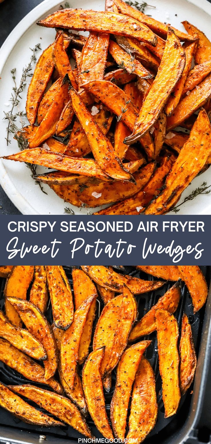 crispy seasoned air fryer sweet potato wedges are the perfect side dish for any meal