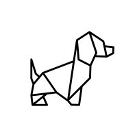 an origami dachshund dog is shown in black on a white background