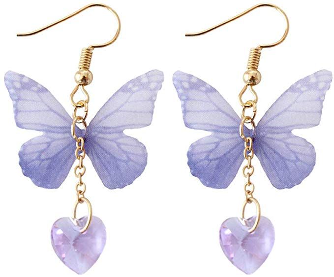 Amazon.com: Xeminor Stockton Charm Charming Elegant Butterfly Heart Gem Earrings Earrings Stud Earrings Stud For Women Girls Present (Purple): Jewelry Yarn Butterfly, Butterfly Wing Earrings, Butterfly Heart, Gem Earrings, Costume Jewelry Earrings, Alloy Earrings, Statement Earring, Wing Earrings, Dangling Earrings