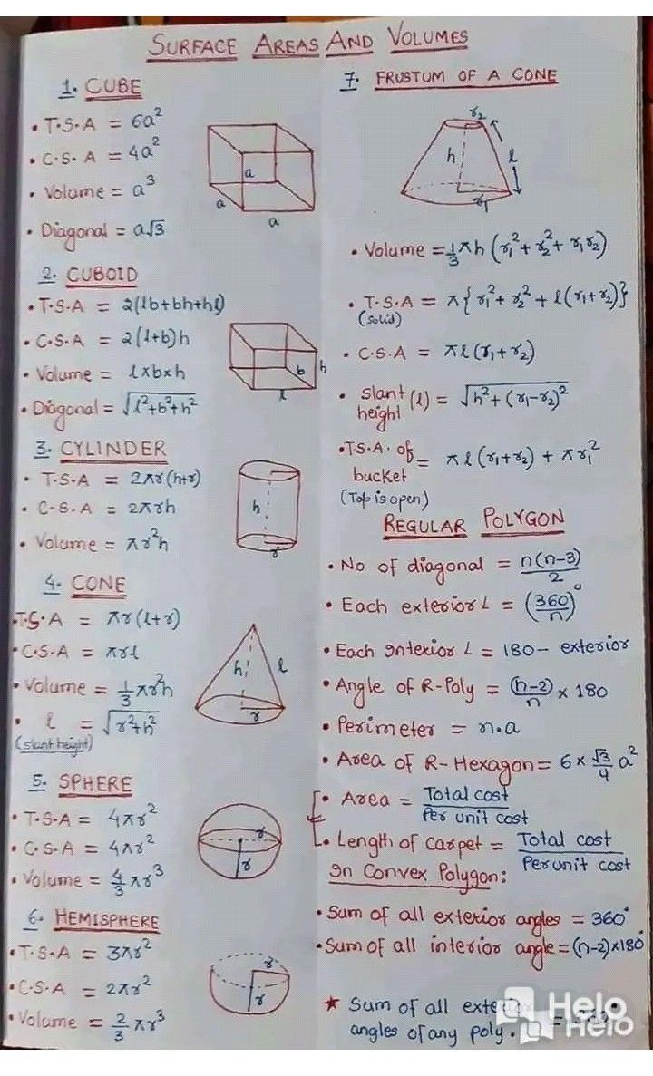 a piece of paper with some writing on it that says surface area and volume at core