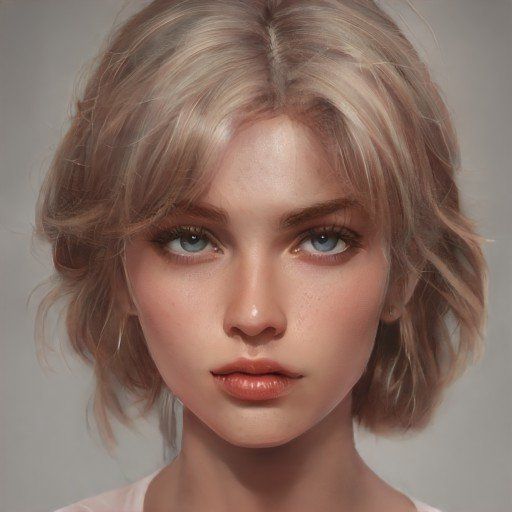 a woman with blonde hair and blue eyes is shown in this digital painting style image