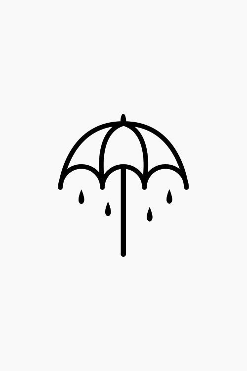 an umbrella with rain drops on it is drawn in black and white, against a plain background