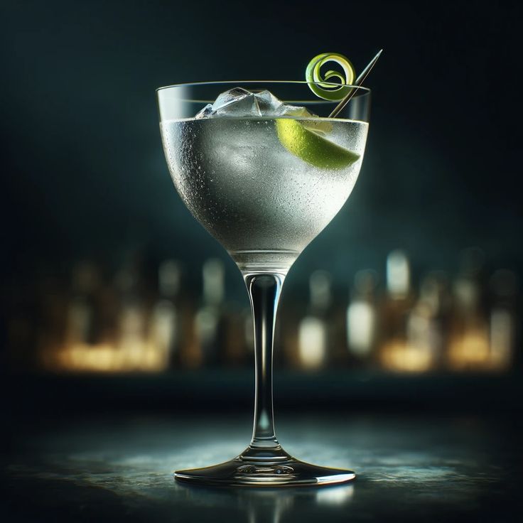 a martini glass with a lime garnish on the rim