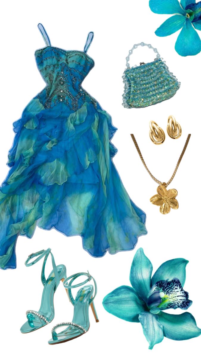 #fashion Aquamarine Outfit, Sirens Fashion, Aqua Outfit, Mood Board Fashion Inspiration, Blue Dress Outfits, Sabrina Carpenter Outfits, Sewing Barbie Clothes, Mermaid Outfit, Dress Hairstyles