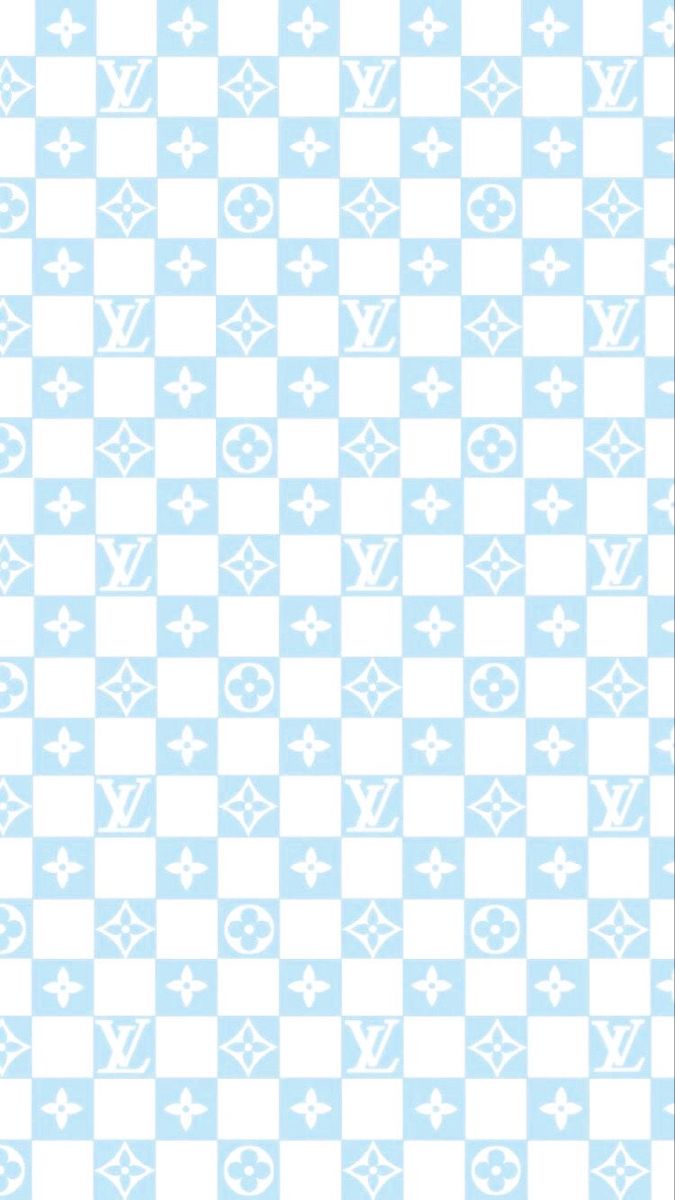 a blue and white checkered pattern with symbols