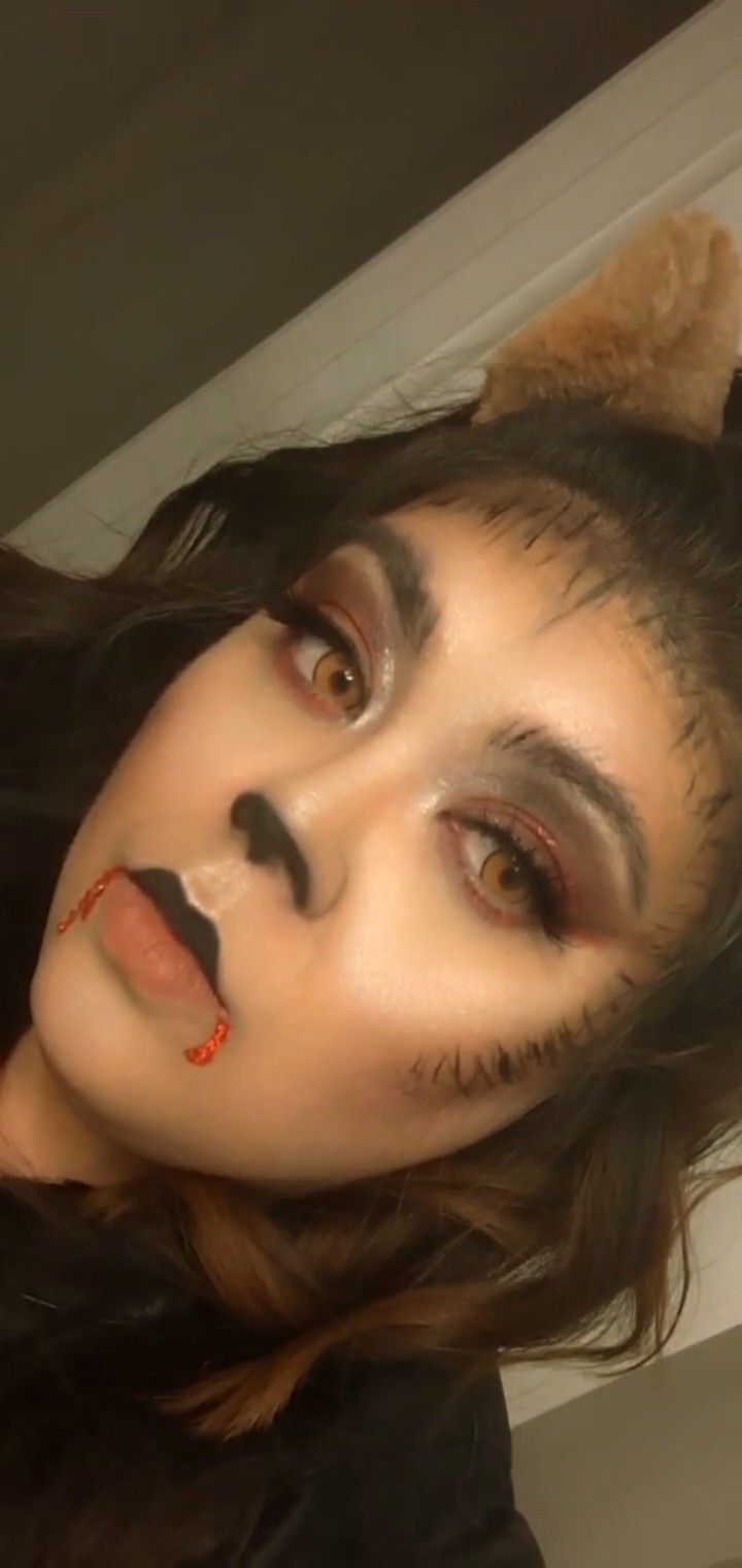 Wolf Halloween makeup Cute Wolf Makeup, Wearwolf Costume Woman, Easy Wolf Makeup, Wearwolf Costume, Wolf Makeup Women, She Wolf Costume, Wolf Costume Makeup, Wolf Halloween Makeup, Wolf Costume Women