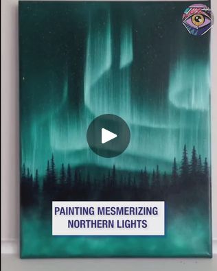 an image of the northern lights in green and blue with text that reads painting mesmerizing northern lights