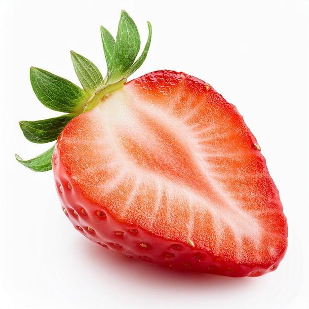 a close up of a strawberry on a white background